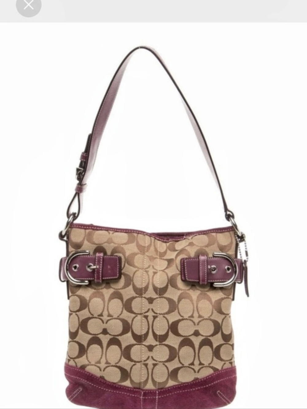 Coach Soho Black Cherry And Khaki Leather And Suede Purse